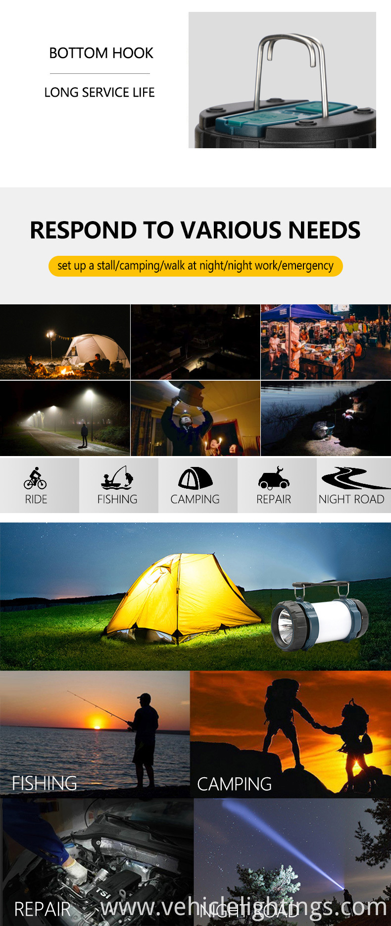 Super Bright current Rechargeable Power Bank 6 Modes Led Lantern Camping With Camping Flashlight